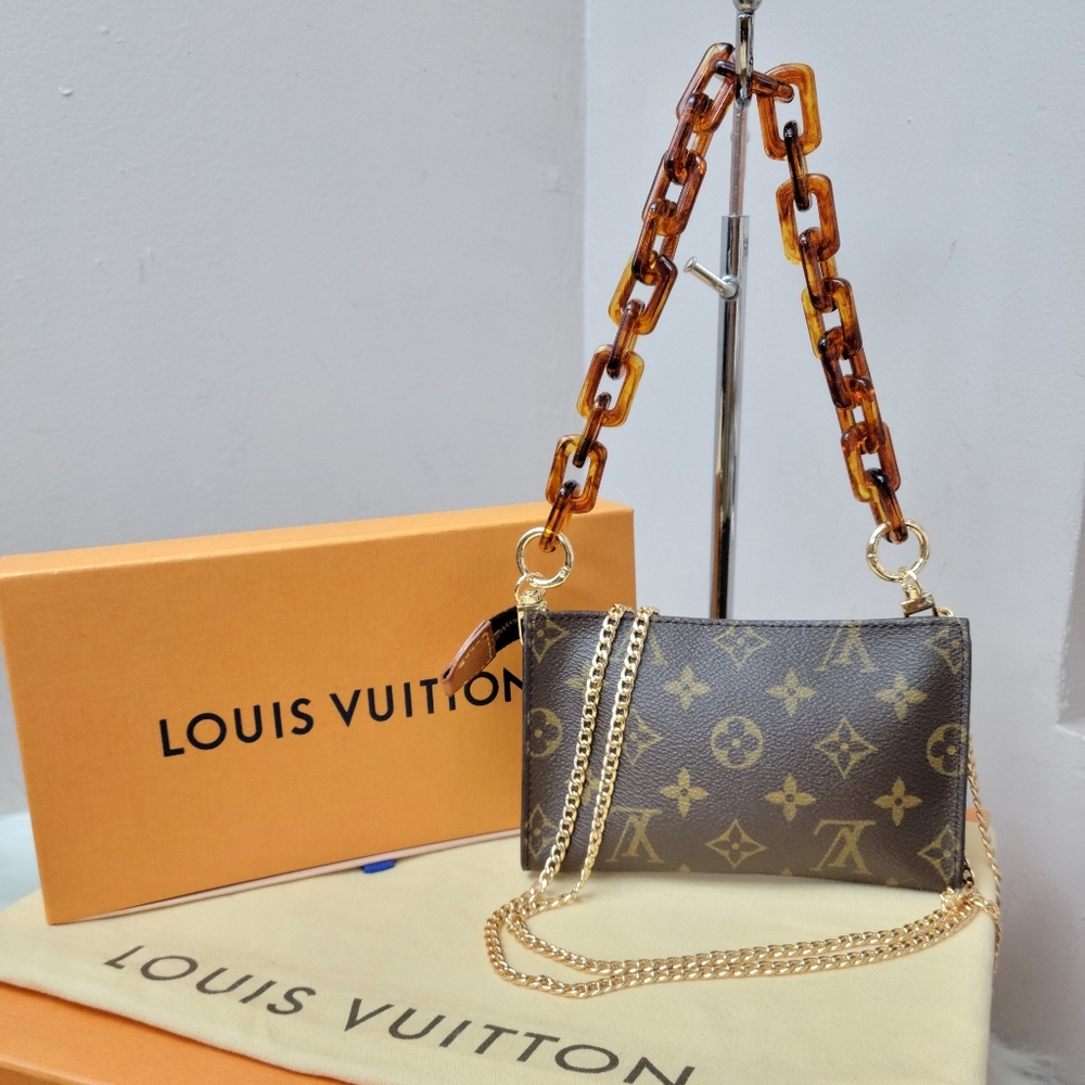 Louis Vuitton Monogram Brown Clutch with Gold Chain